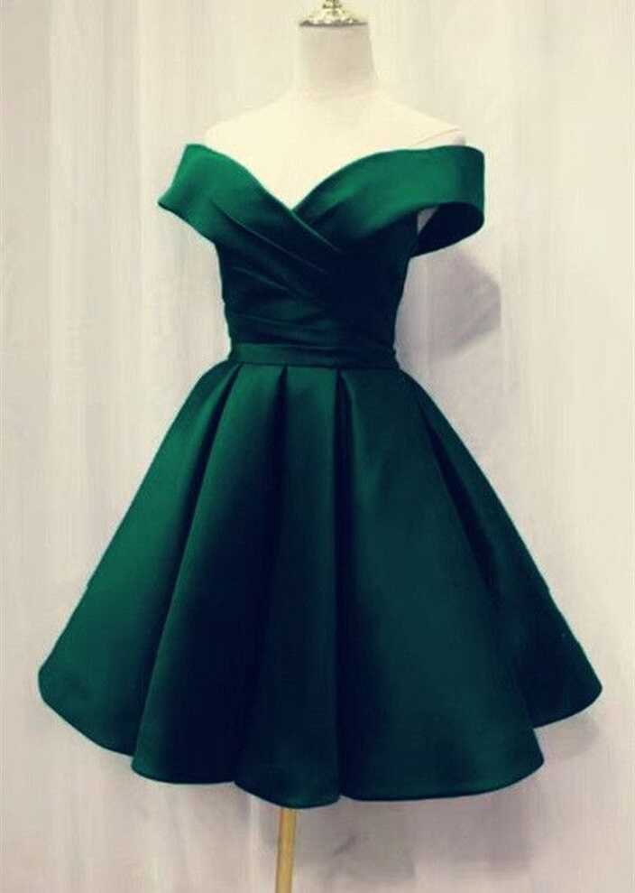 Off The Shoulder Emerald Green Short Homecoming Party Dress