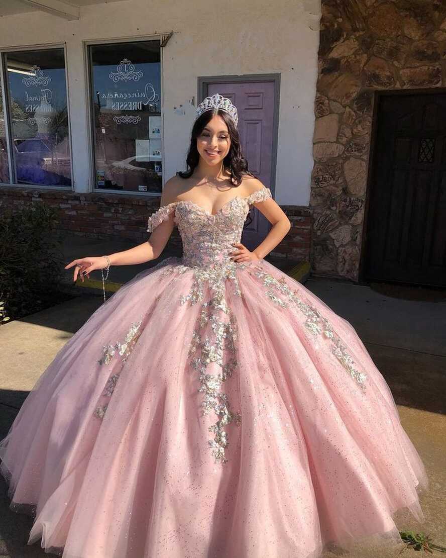 Off The Shoulder Pink Ball Gown,Pink Princess Dress,Pink Sweet 16 ...