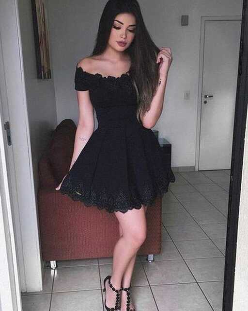 Off the Shoulder Black Fit and Flare Lace Pleated Homecoming Dress ...