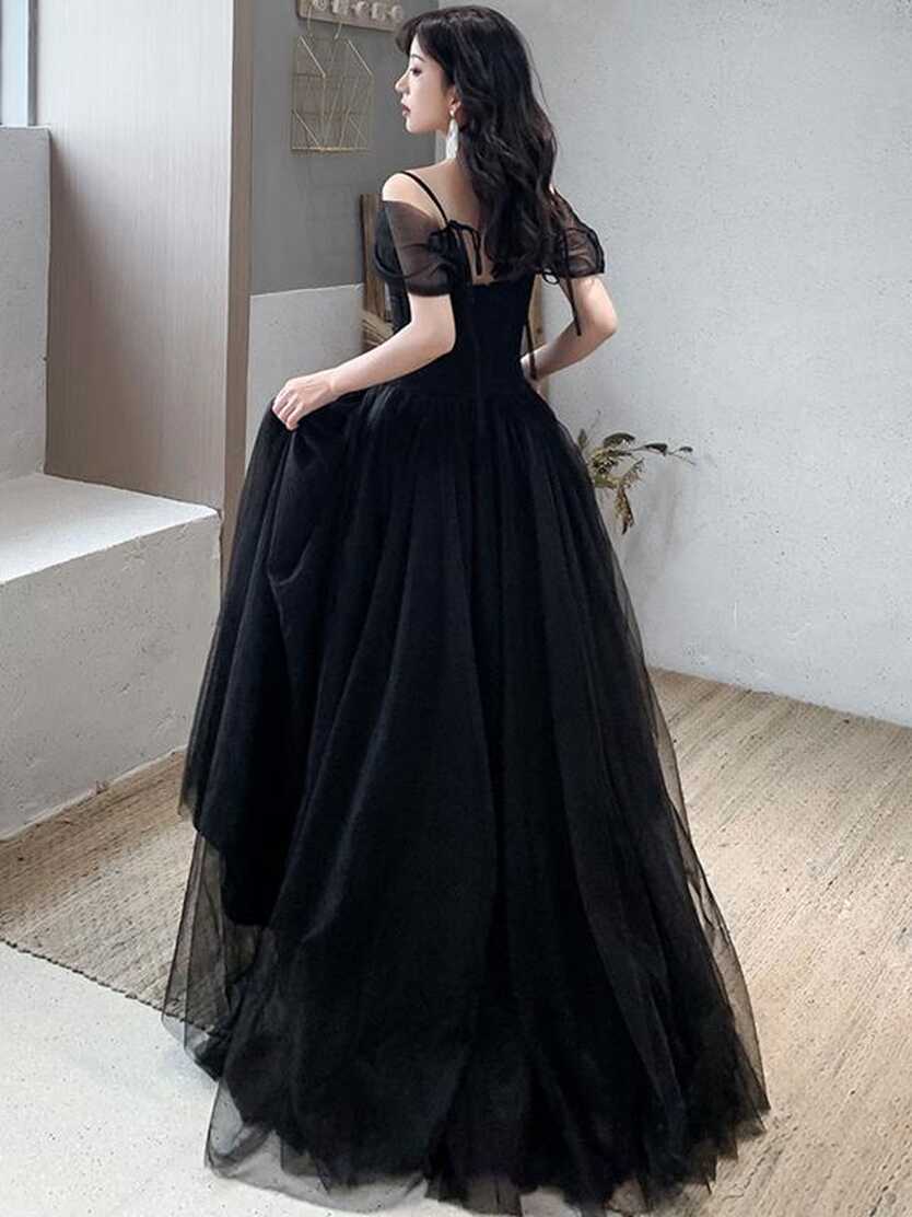 Off the Shoulder Black Long Prom Dresses, Black Off Shoulder ...