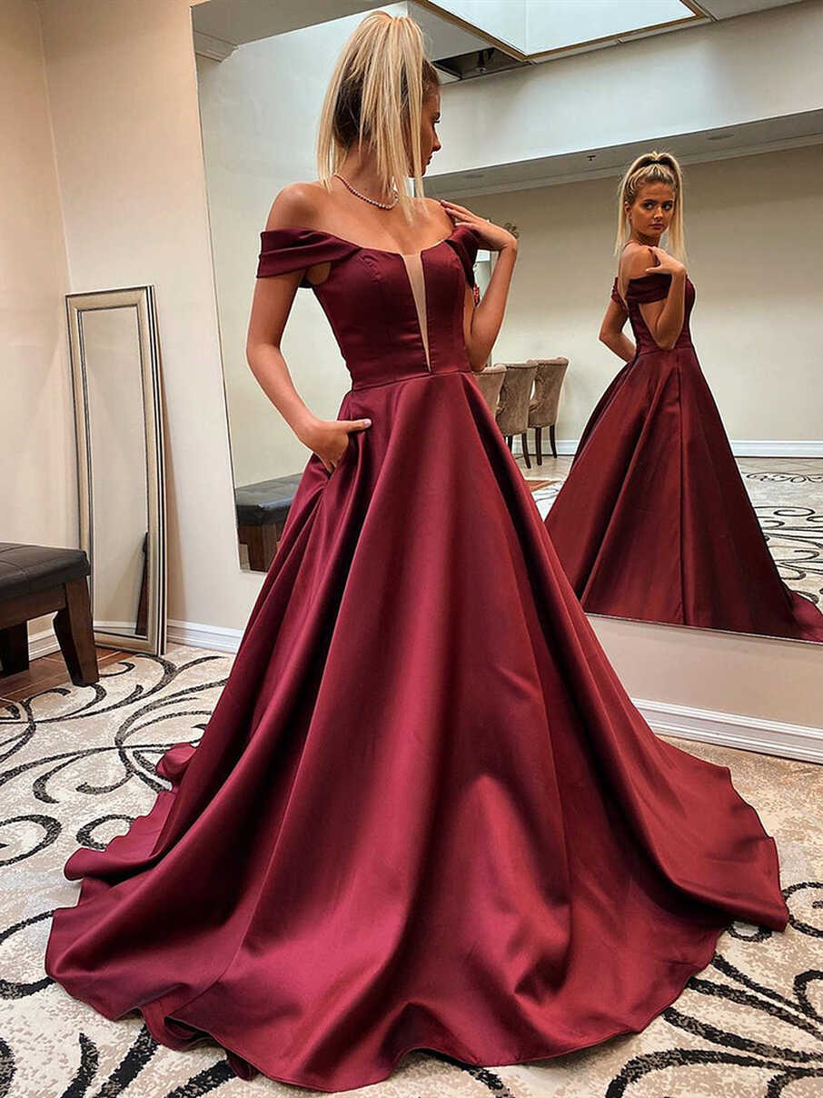 Off the Shoulder Burgundy Prom Dresses, Wine Red Long Formal ...