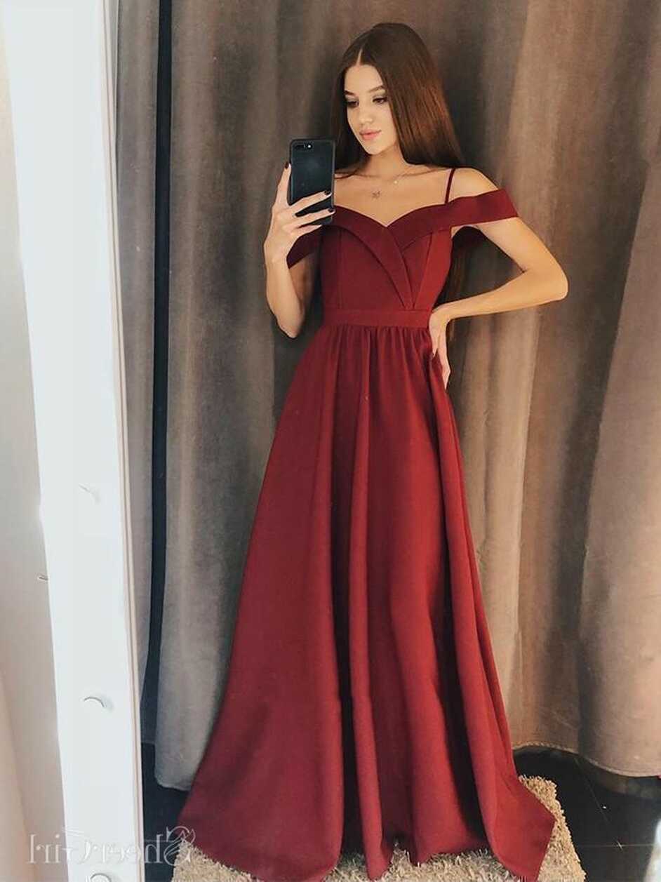 Off the Shoulder Burgundy Prom Dresses Cheap Simple Prom Dress ...