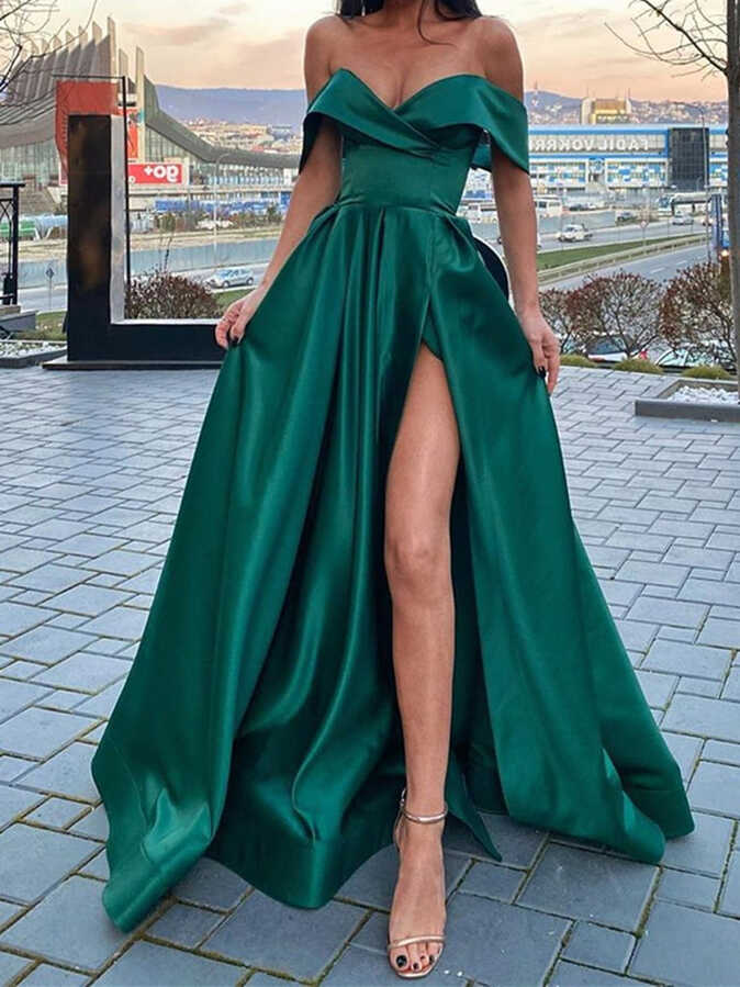 Off the Shoulder Emerald Green Long Prom Dresses, Green Off ...