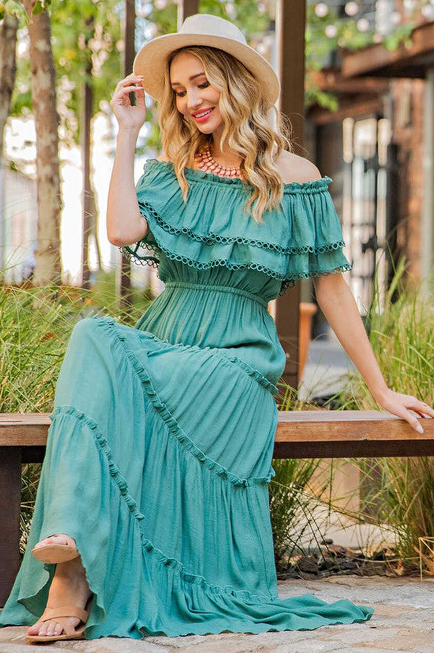 Off-the-Shoulder Long Casual Maxi Dress - PromGirl