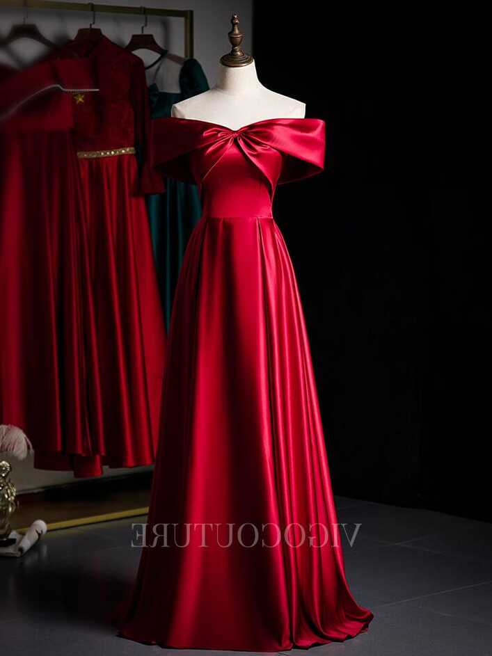 Off the Shoulder Red Prom Dress 2022 Satin Prom Gown – vigocouture