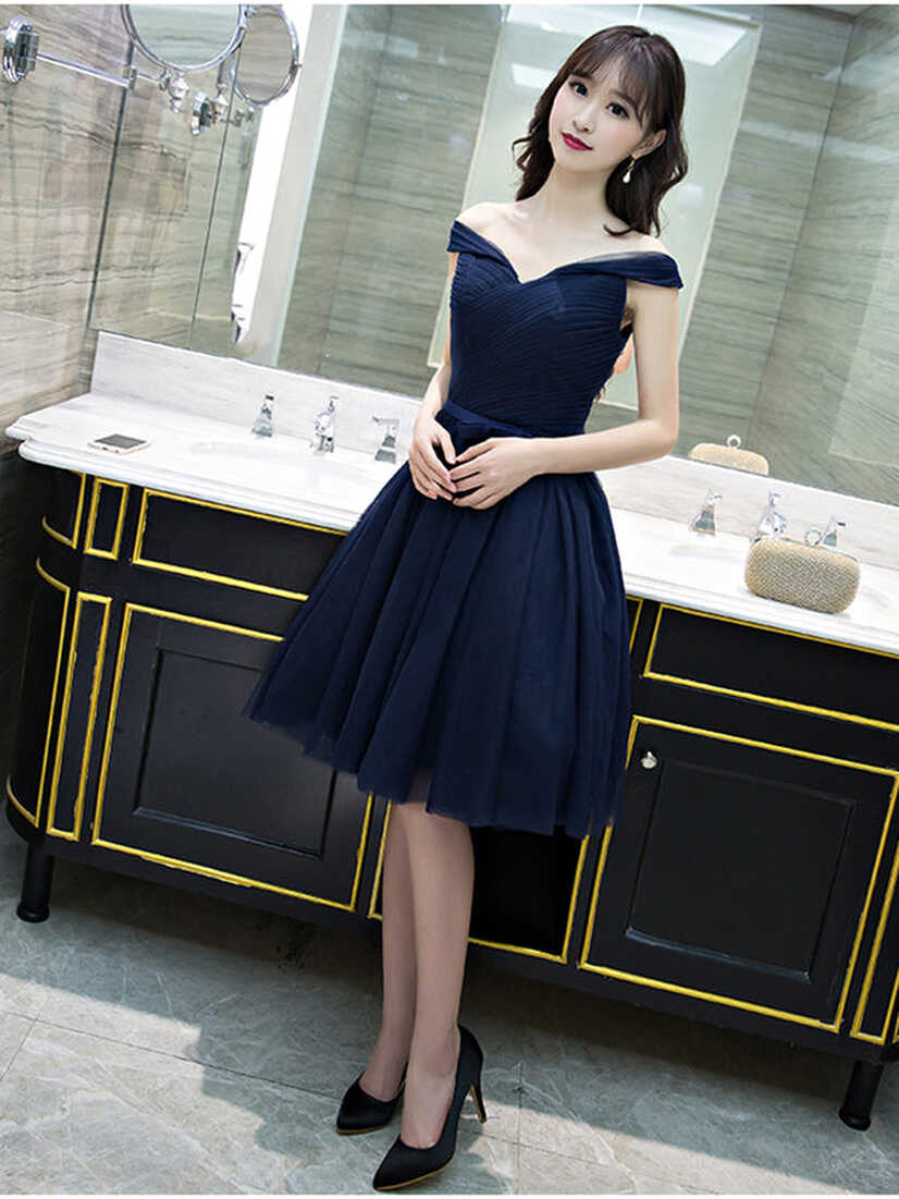 Off the Shoulder Short Navy Blue Prom Dresses, Dark Navy Blue ...