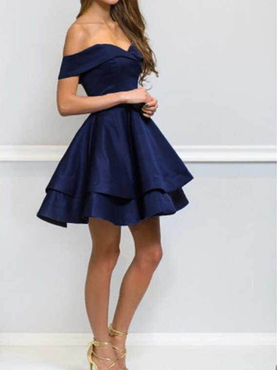 Off the Shoulder Short Navy Blue Prom Dresses, Short Off Shoulder ...