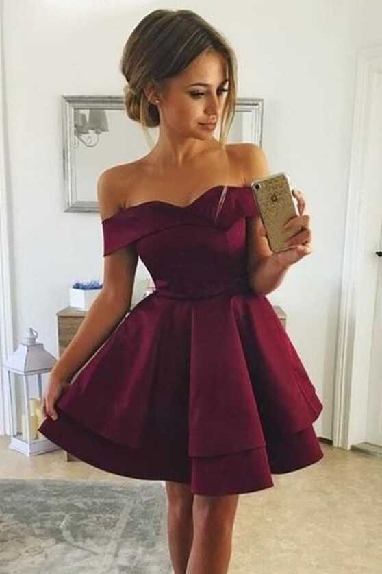 Off the shoulder Burgundy Short Homecoming Dress - US 2 / Custom Color