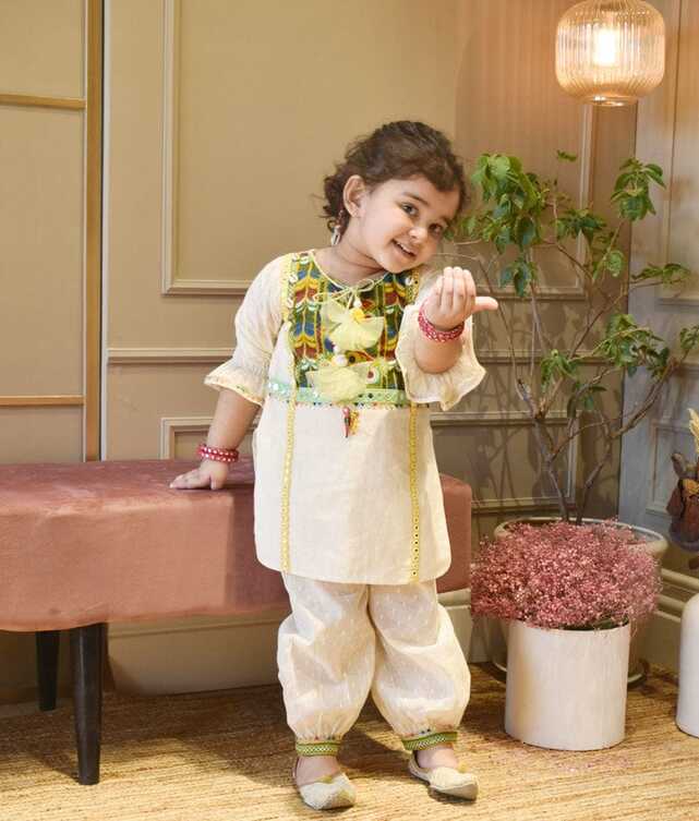 Off white Self Kurti and Salwar for Girls – FayonKids