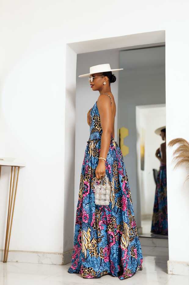 Oha Backless Maxi Dress in Purple and Blue African Ankara Print ...