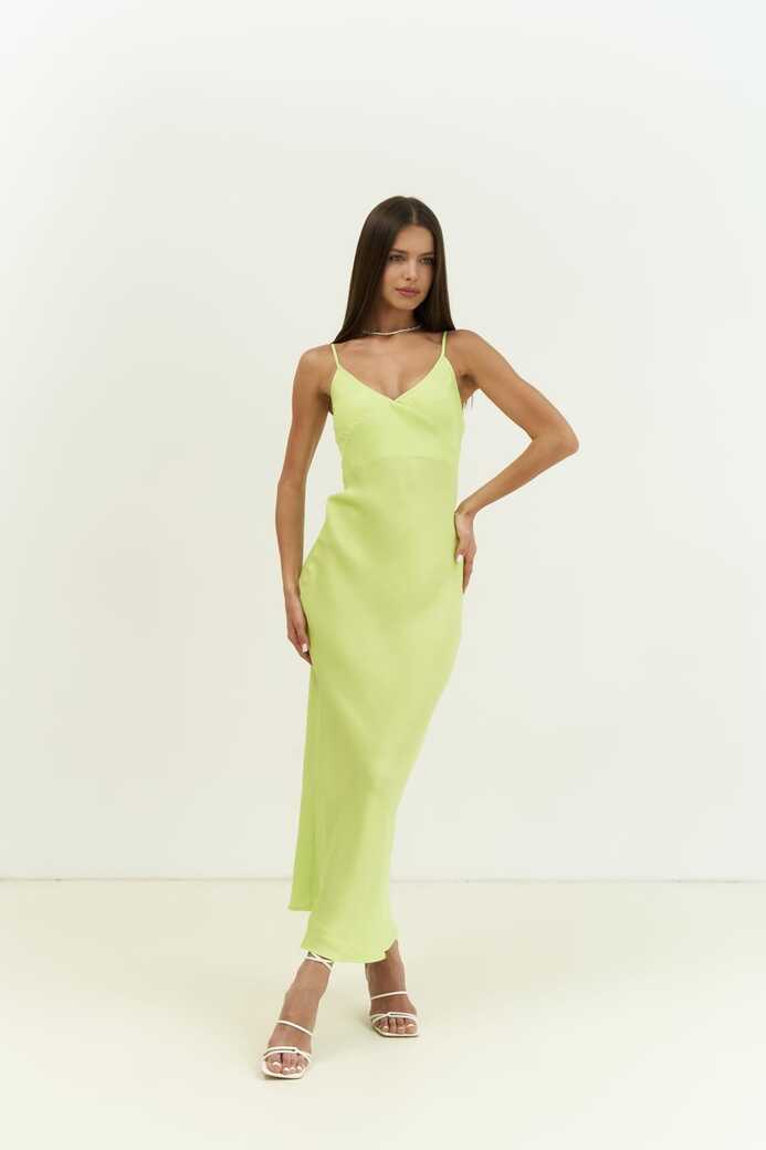 Olesya Strappy Long Neon Green Dress