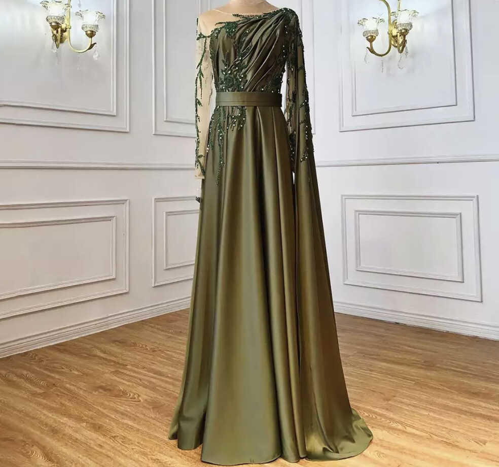 Olive Luxury A-Line Beaded Evening Dress - Evening Dresses ...