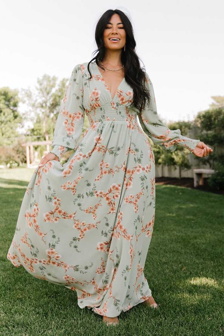 Olivia Maxi Dress | Sage + Peach Floral | Baltic Born