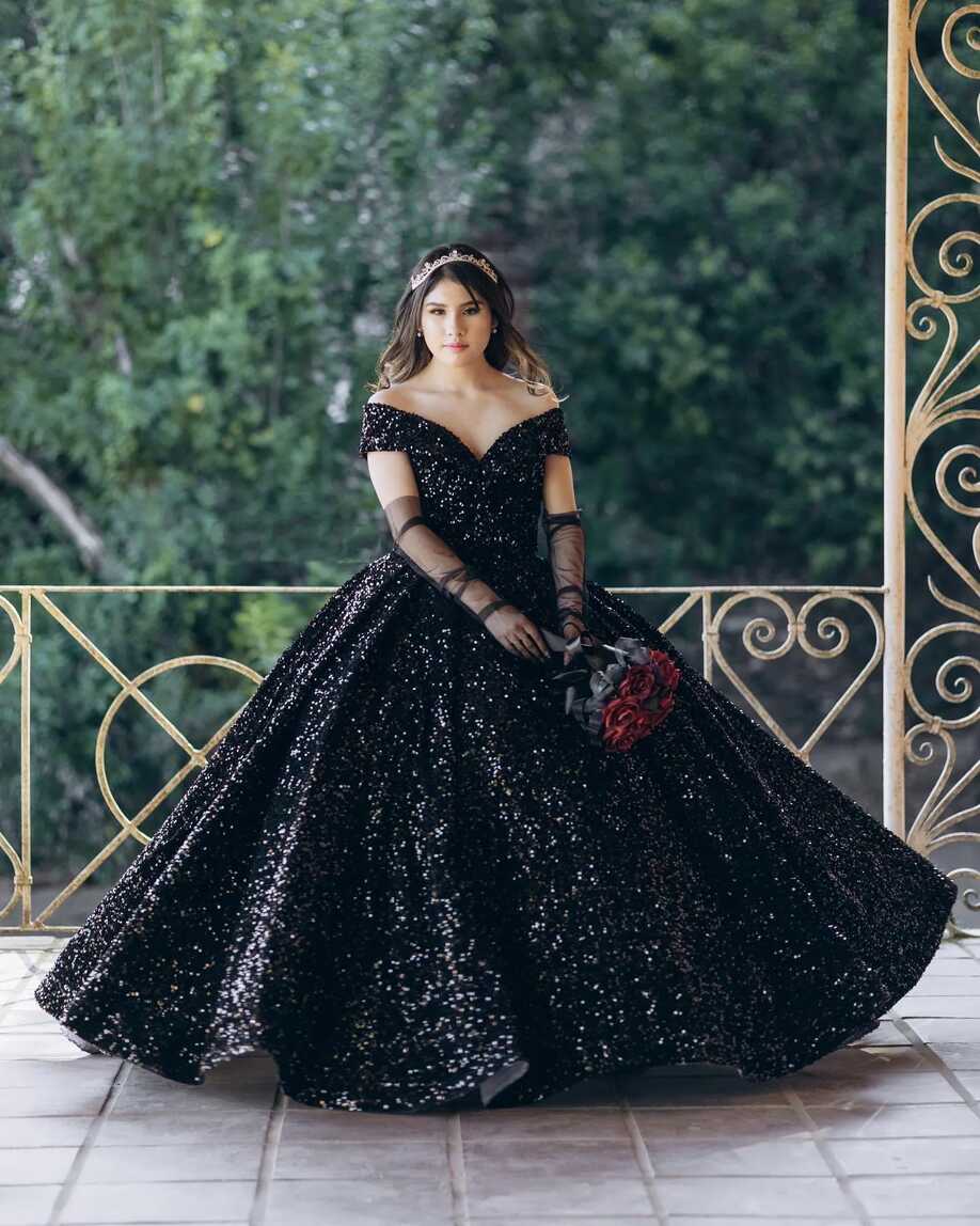 Ombre Black Red Glitter Quinceanera Dresses 2023 Plus Size Ball ...