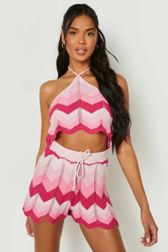 Ombre Crochet Halter And Shorts Set | boohoo