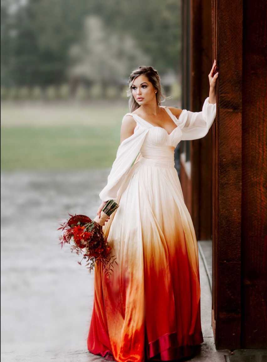 Ombre Wedding Dress, Cold Shoulder Wedding Dress, Silk Wedding ...