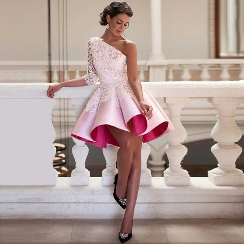 One Shoulder Pink Cocktail Dress | Dress Elegant Cocktail Pink ...