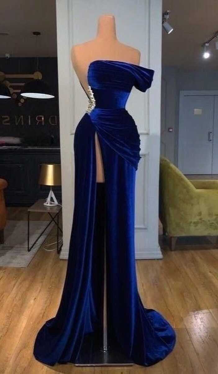 One Shoulder Royal Blue Prom Dress With Slit ,african Wedding ...