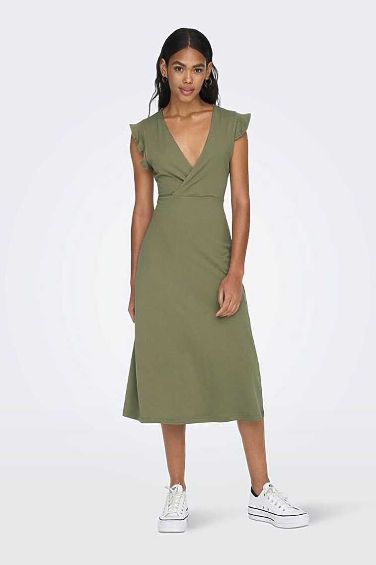 Only Women&#39;s Onlmay Life Wrap Midi Dress 15257520 Khaki - Trendyol