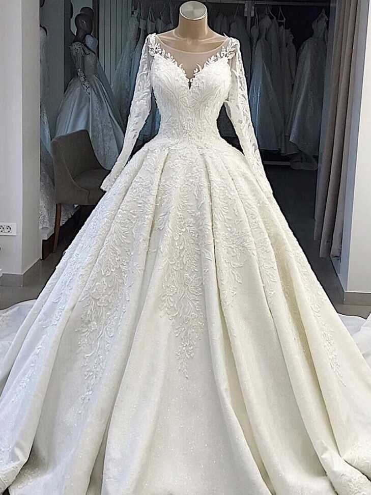 Only bridals Elegant White Lace Appliques Wedding Dress 2019 ...