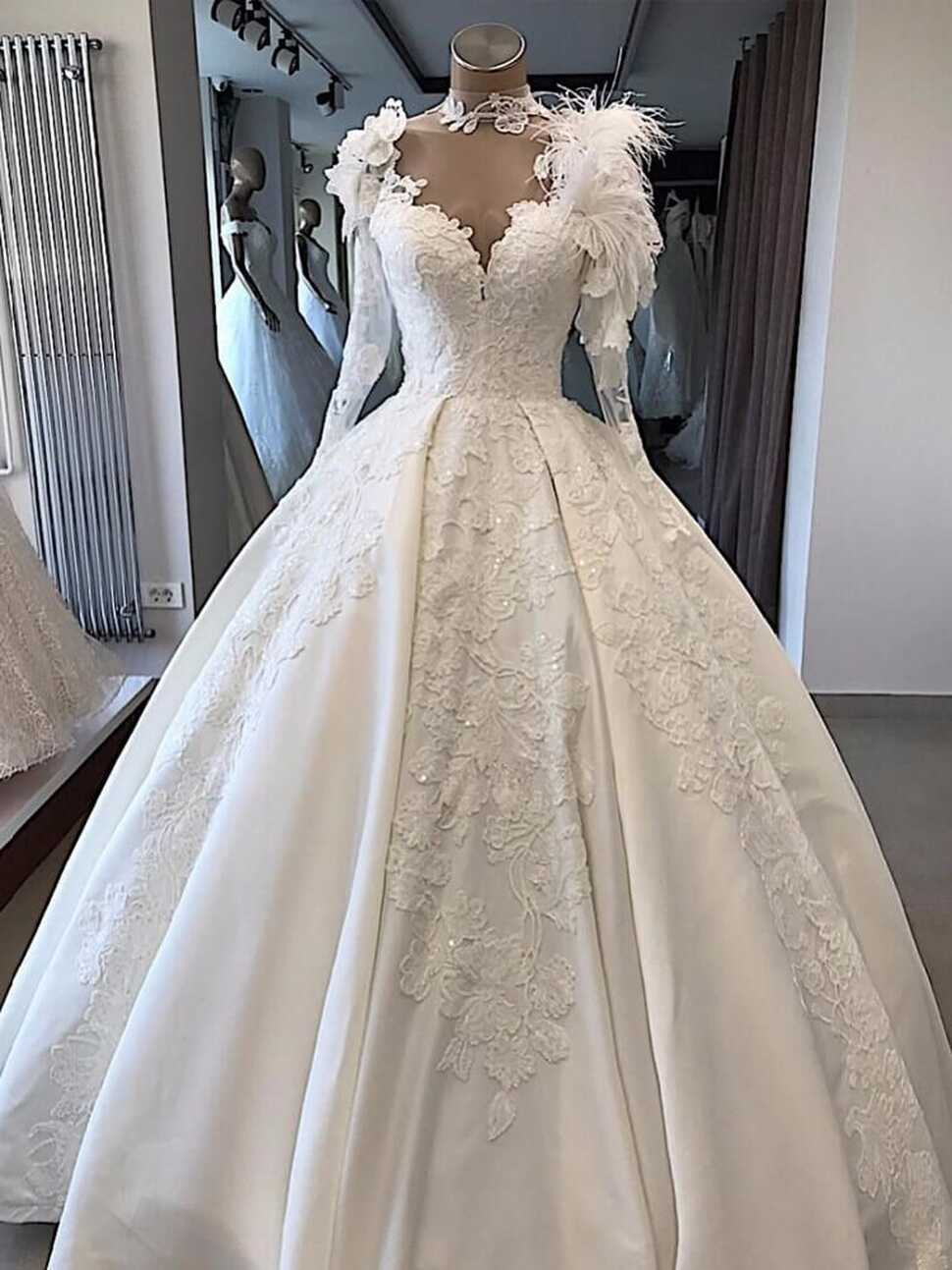 Only bridals Vintage Satin Ball Gown Wedding Dress Long Sleeve ...