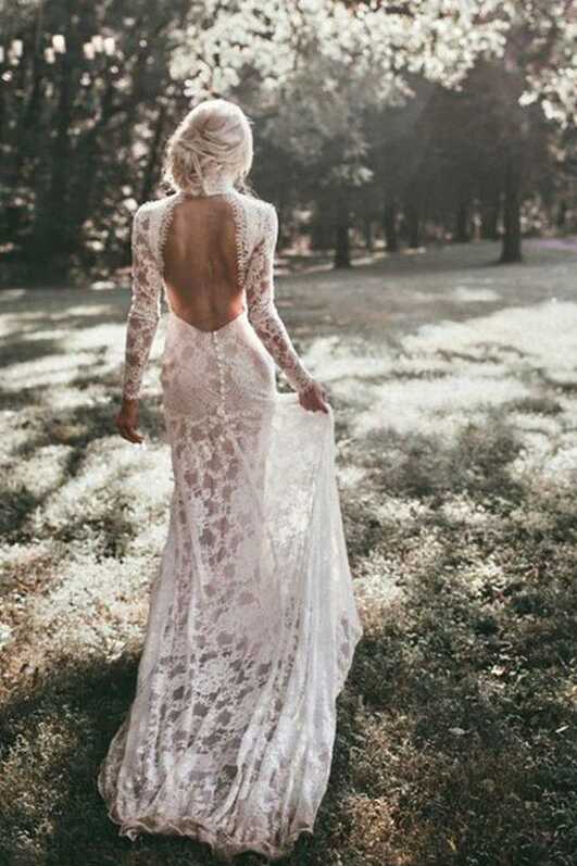 Open Back Lace Fitted Wedding Dress