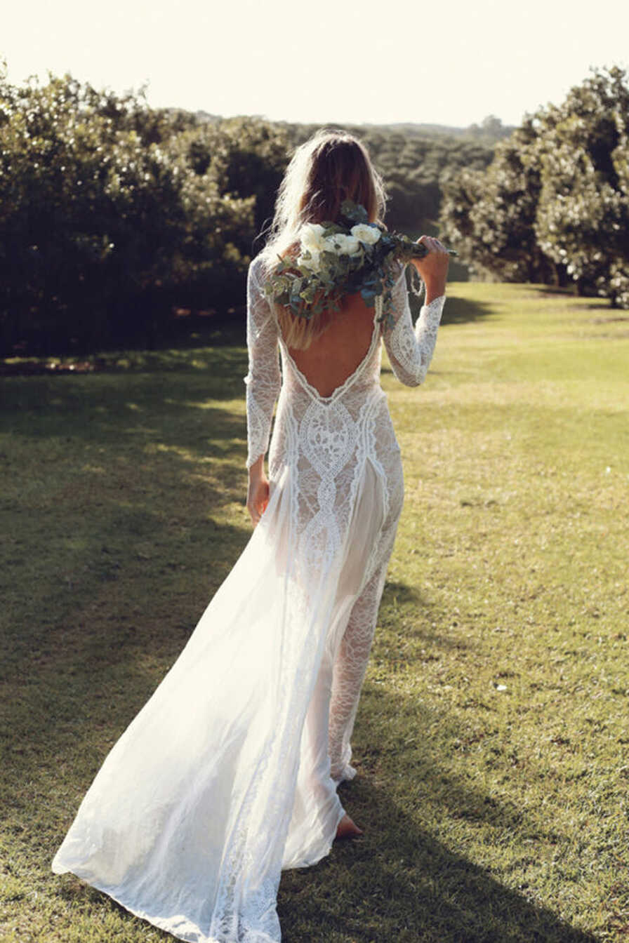 Open Back Wedding Dresses Beautiful Lace Backless Long Sleeve ...