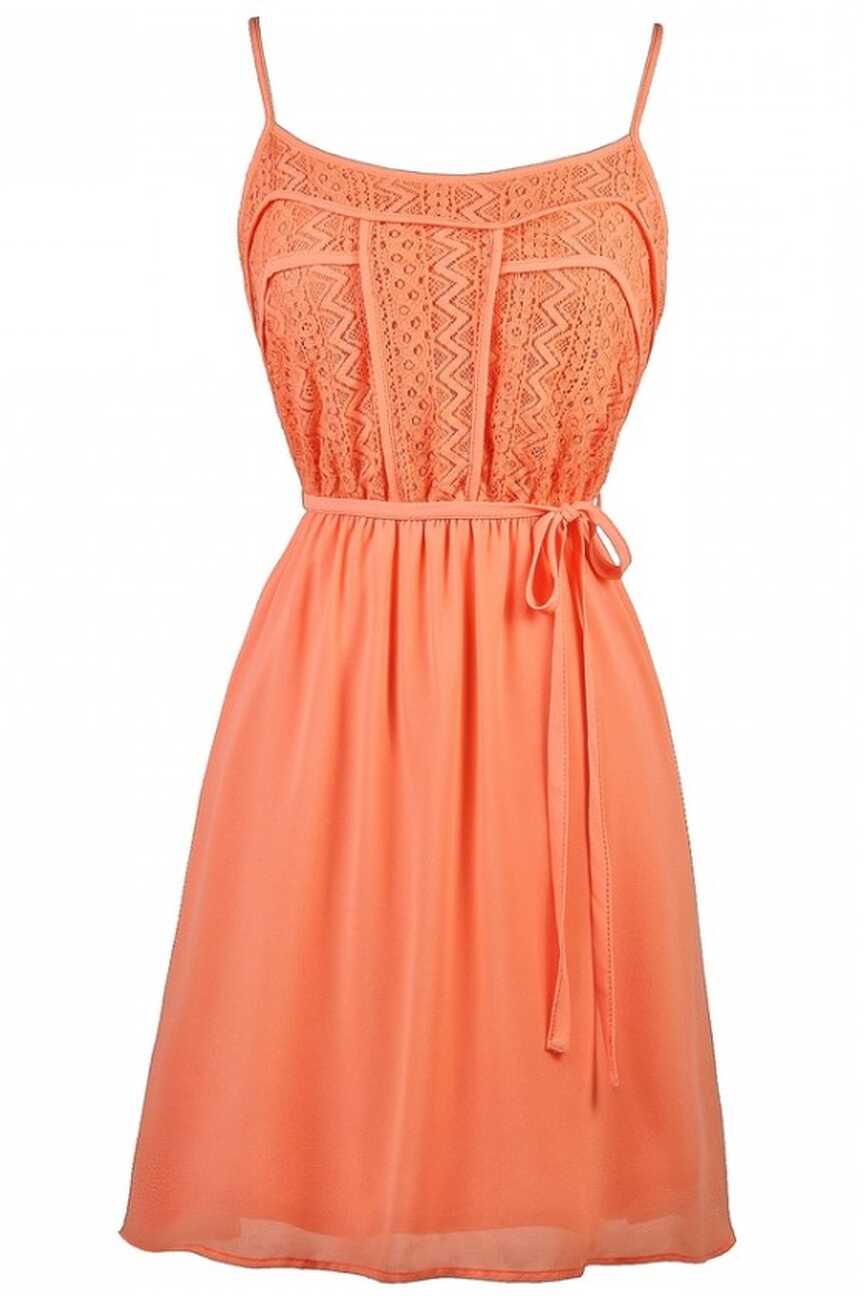 Orange Coral Lace Dress, Cute Summer Dress, Cute Coral Dress, Cute ...