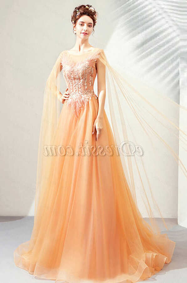 Orange Elegant Long Tulle Bride Wedding Dress (36197524 ...