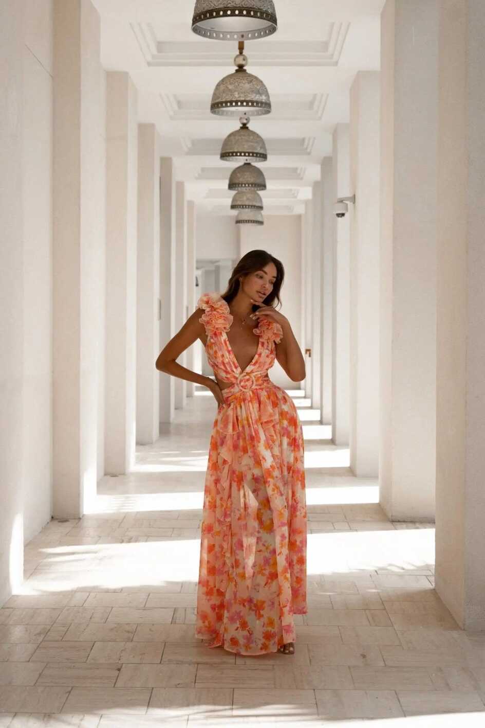 Orange Fuchsia Floral Maxi Dress - Anne Louise Boutique – Anne ...