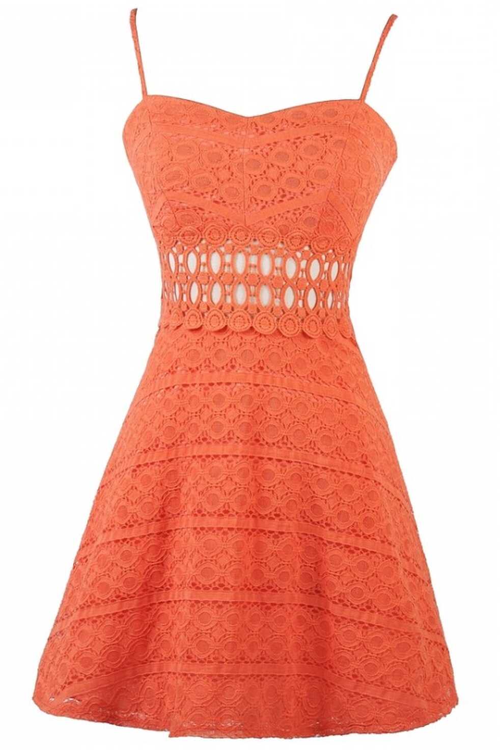 Orange Lace A-Line Dress, Cute Lace Dress, Orange Lace Sundress ...