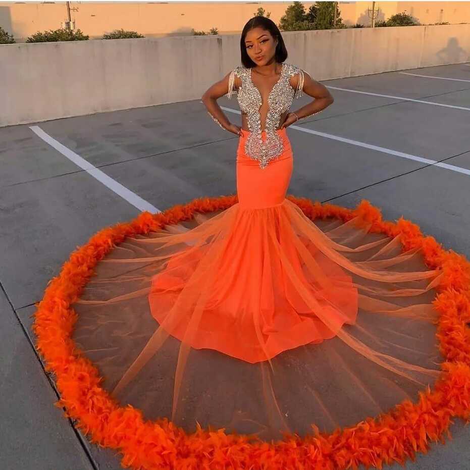 Orange Mermaid Neon Orange Prom Dress With Lace, Beads, And ...