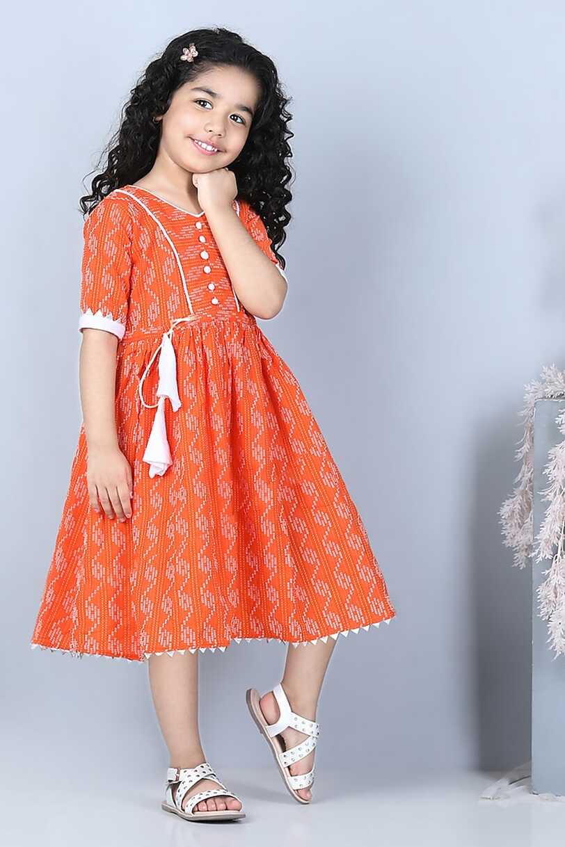 Orange Printed Dress For Girls Design by Kinder Kids at Pernia&#39;s ...