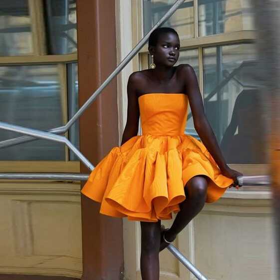 Orange Satin Short Party Dress Ruffles Puffy African Girls Prom ...