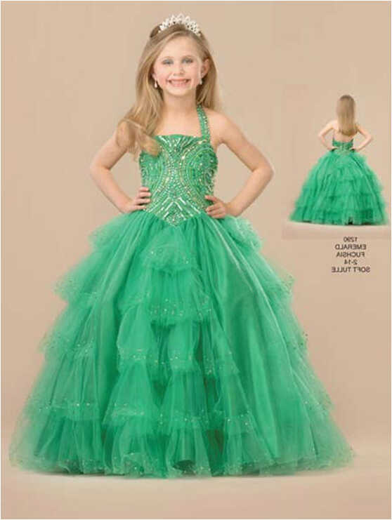 Organza girls tiered halter pageant dress.