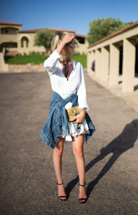 Outfit: White Cotton Dress &amp; Denim Jacket