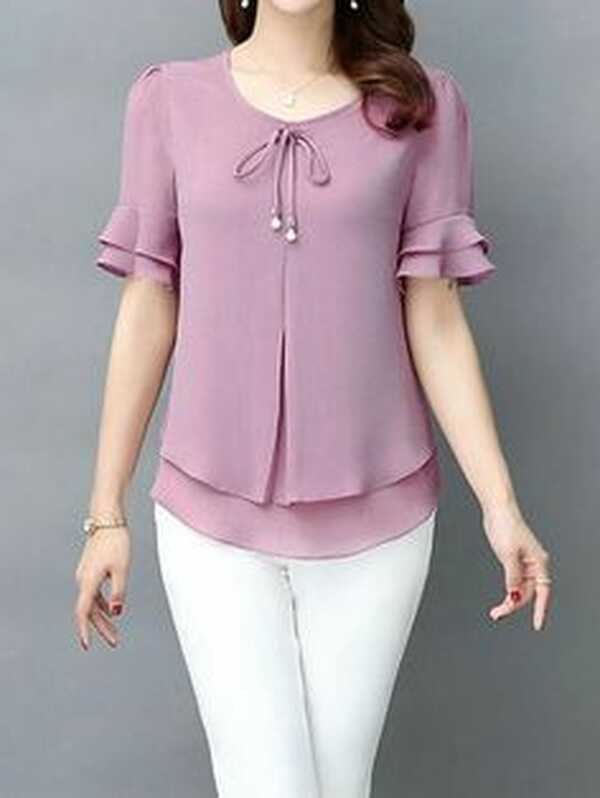 Outstanding And Stylish Office wear Plain Chiffon Tops/Shirts ...