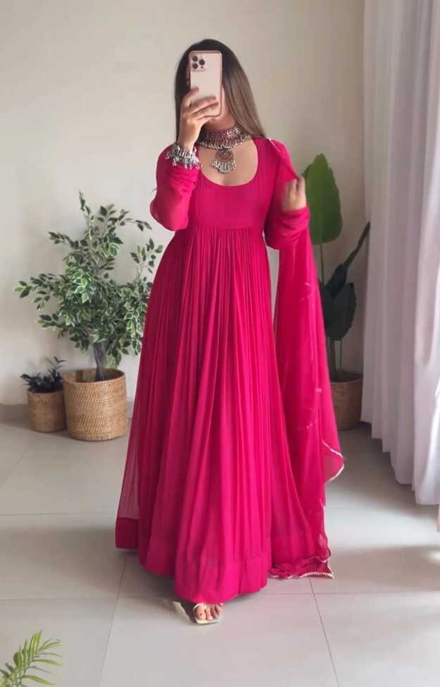 Outstanding Plain Dark Pink Color Gown – vastracloth