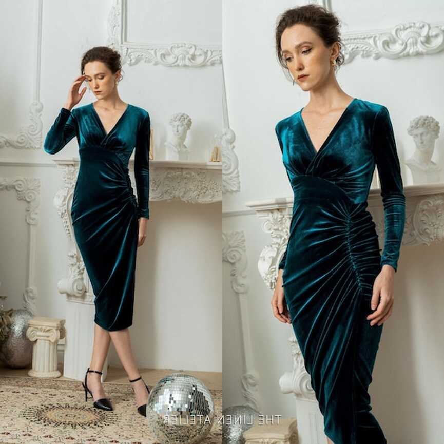 PAULINA Velvet Cocktail Dress Reception Dress for Bride Mother of ...