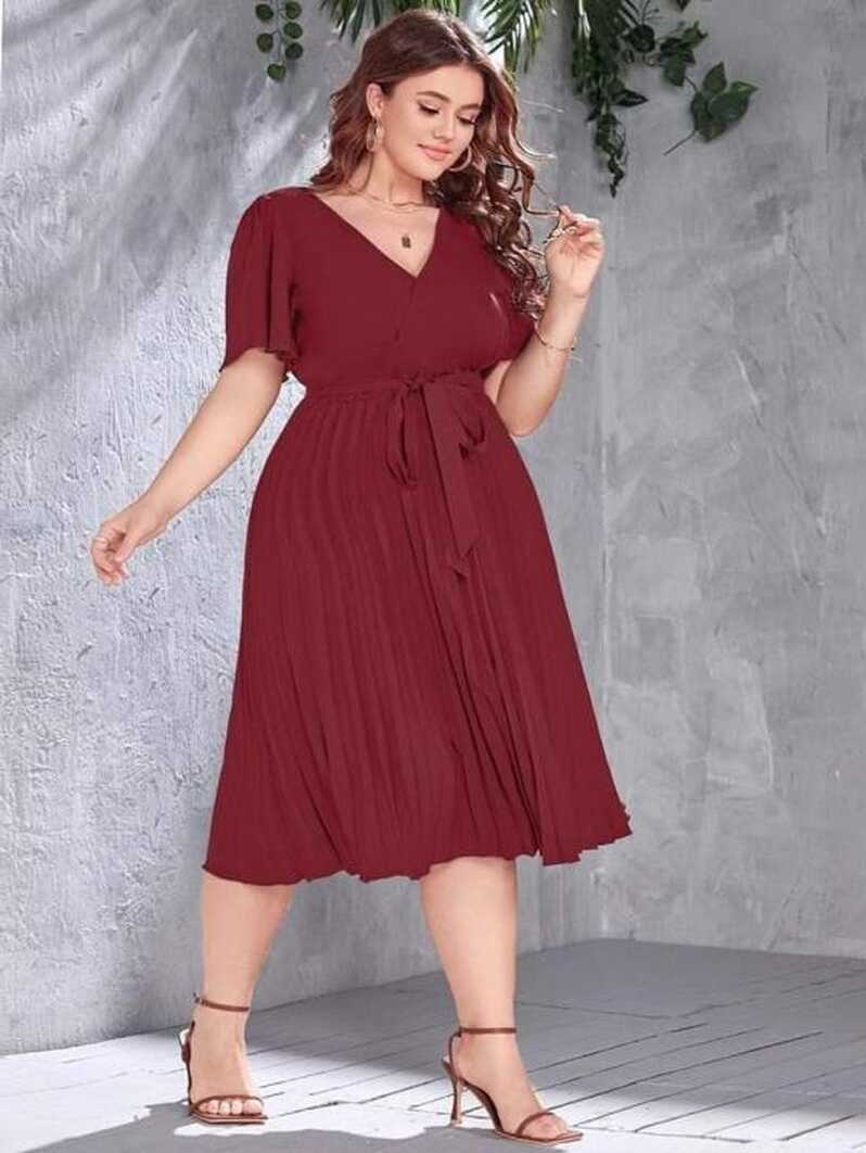 PLUS SIZE CASUAL MAROON DRESS/ OVERLAP DRESS/ SIMPLE CLASSY PLUS ...