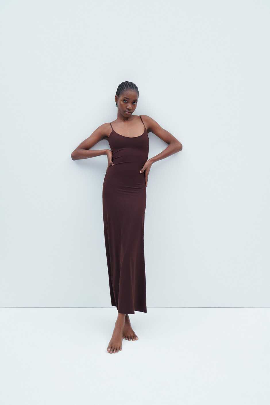 POLYAMIDE STRETCH BODYCON MIDI DRESS - Chocolate | ZARA Turkey