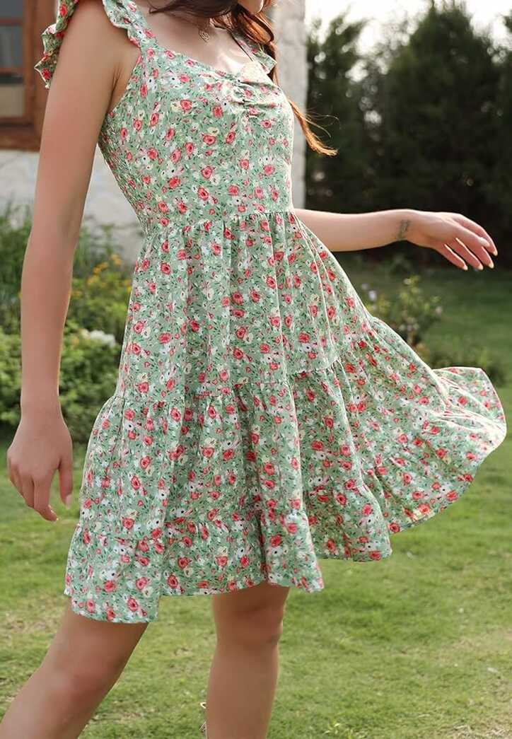 PRETTYGARDEN Summer Dresses for Women 2024 Floral Boho Ruffle ...