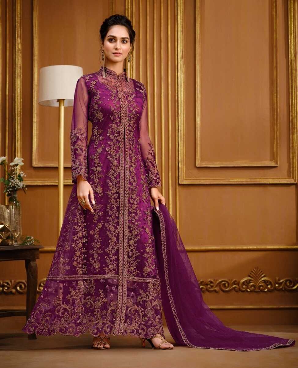 PURPLE COLOR HEAVY DESIGNER NET GOWN AT BEST RATE – Vastra Creation