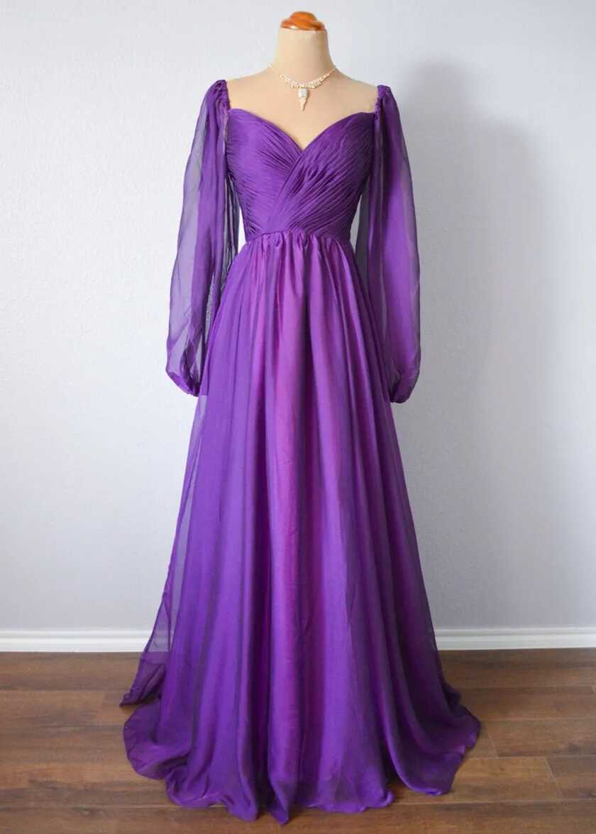 PURPLE LONG SLEEVE EVENING PAGEANT FORMAL BALL PROM DRESS WEDDING ...