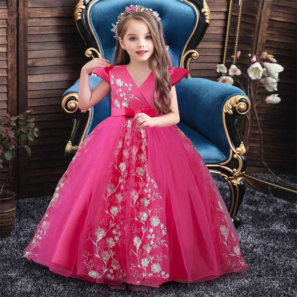 Pageant Wedding Party Girls Tulle Kids Long Maxi Dress Princess ...