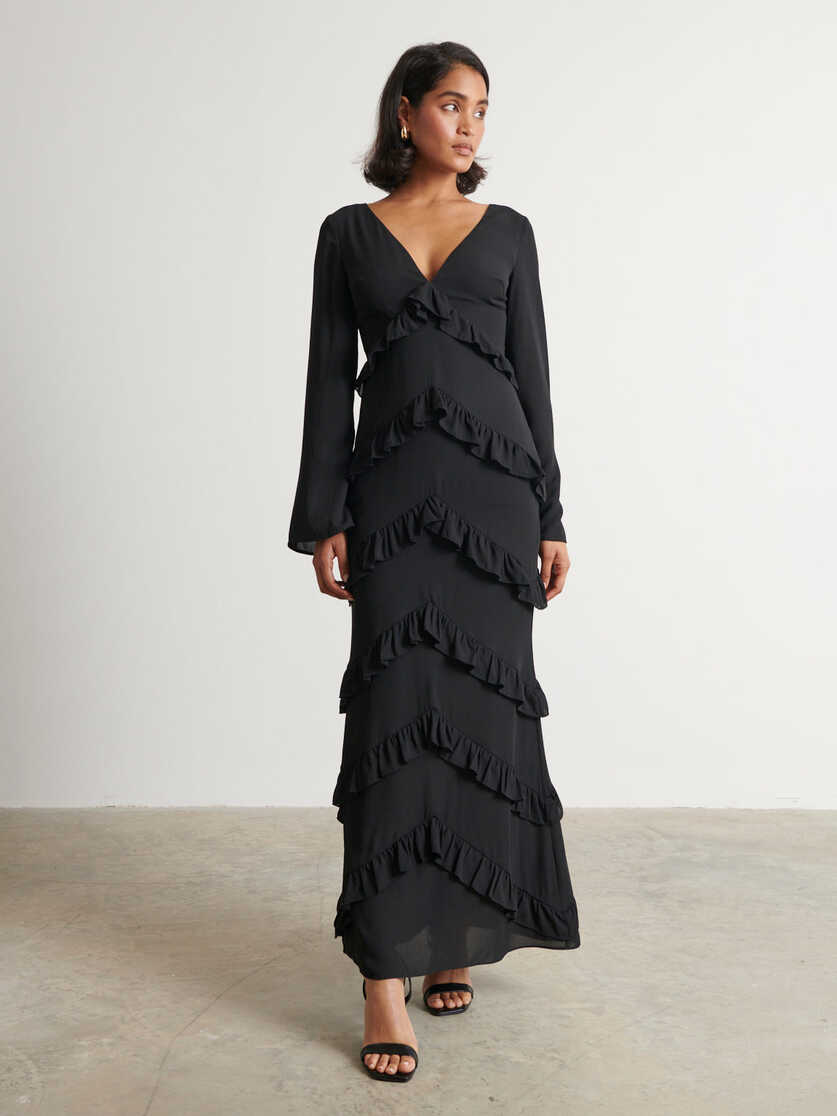 Paige Ruffle Maxi Dress - Black – Pretty Lavish