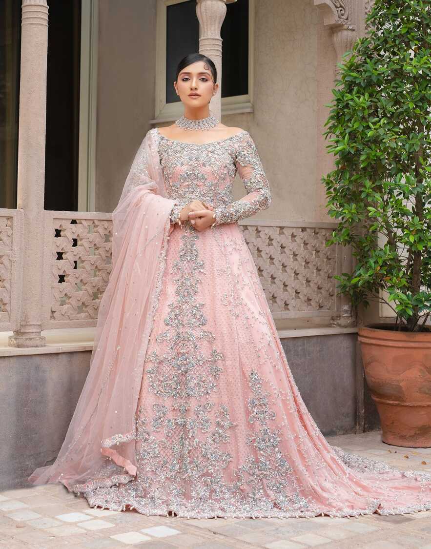 Pakistani Bridal Dress in Pink Gown and Dupatta Style