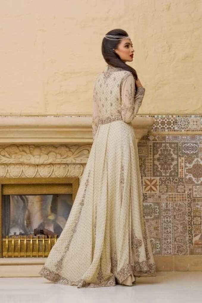 Pakistani Bridal Maxi in White Off White Color – Nameera by Farooq