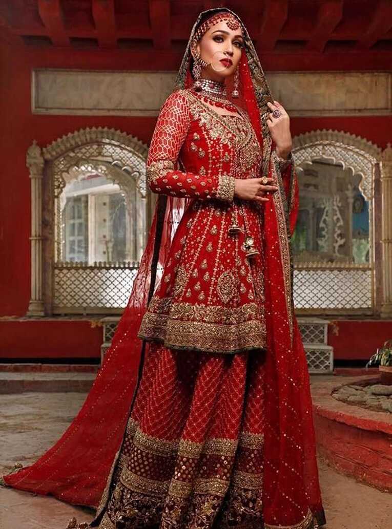 Pakistani Bridal Wedding Dress in Deep Red Color #J5172