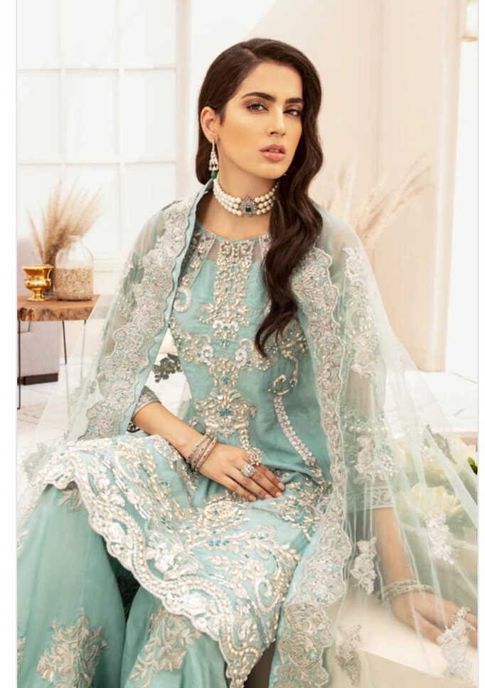 Pakistani Festive Party Gharara in Ice Blue Color – Nameera by Farooq